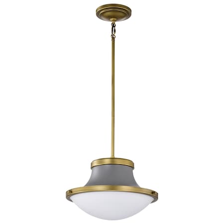 Nuvo Lafayette 1-Light Pendant 14 in. Gray / Natural Brass Accents White Opal Glass 60/7917